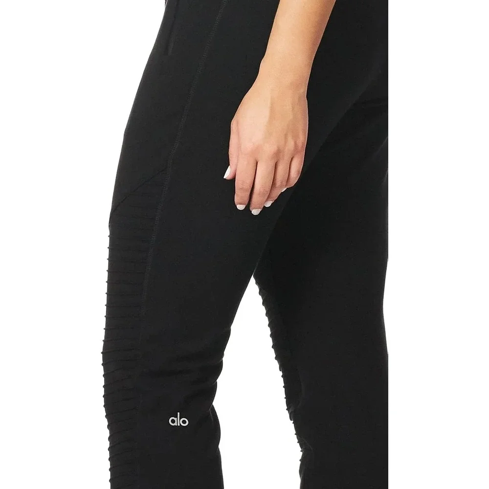 Alo Yoga Urban Moto Jogger Sweatpants Black High Waist Stretch Drawstring